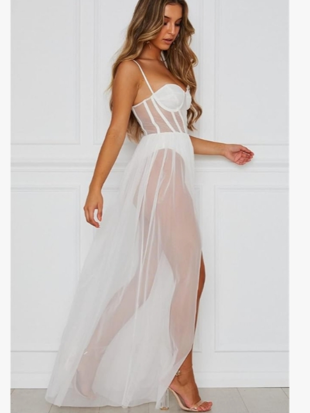 White Fox Boutique Sheer Strap Maxi Dress in White